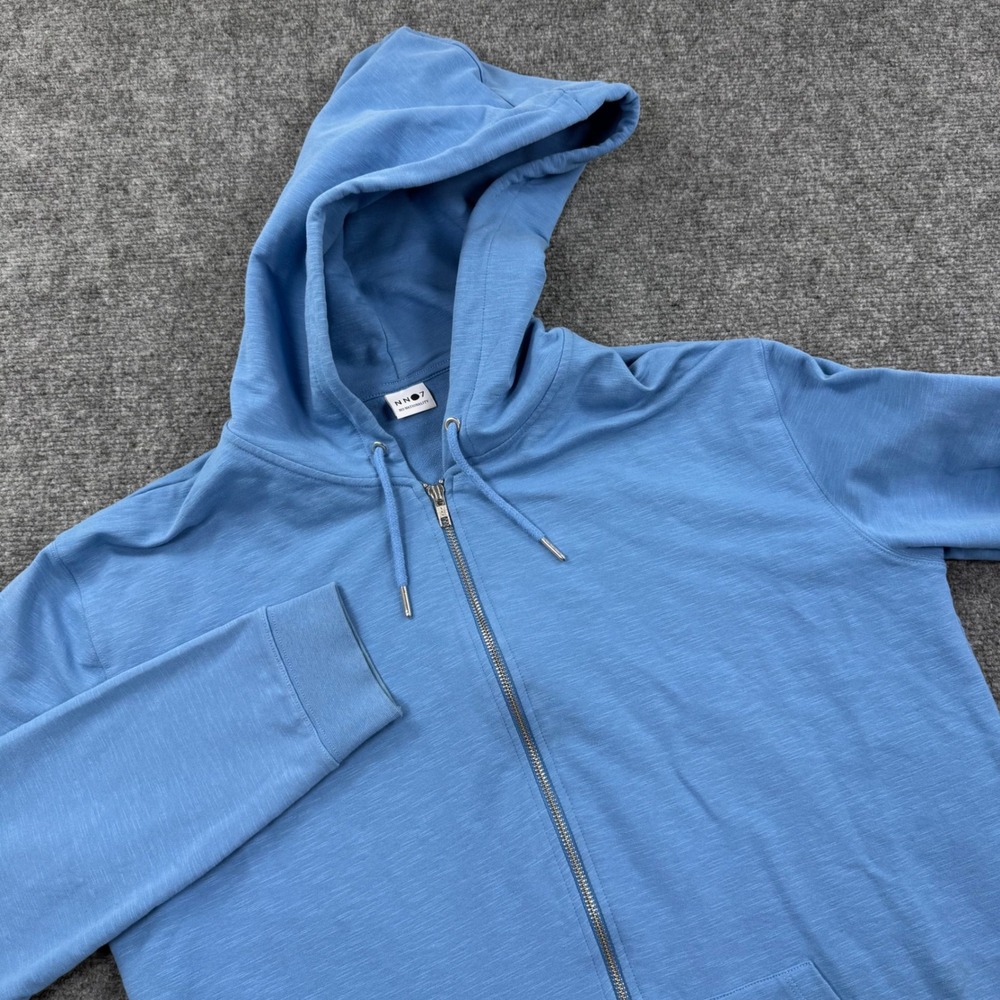 NN07 Barrow Zip Hood Large Blue Slub Cotton Full Zip Hoodie Mens‎